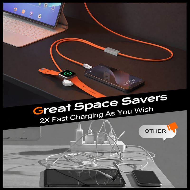 REZNIKA Duo-Core Flex™ 2-in-1 USB-C to 100W USB-C & 5W Apple Watch Charging Cable - Image 5