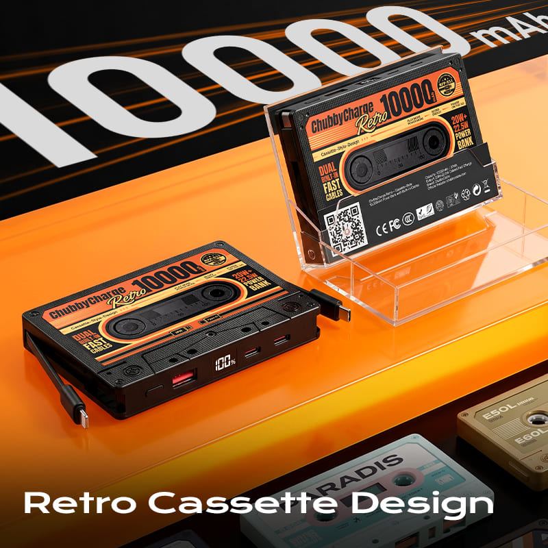 REZNIKA Charge Retro – Cassette-Style 10,000mAh Power Bank with Built-in Cables - Image 3
