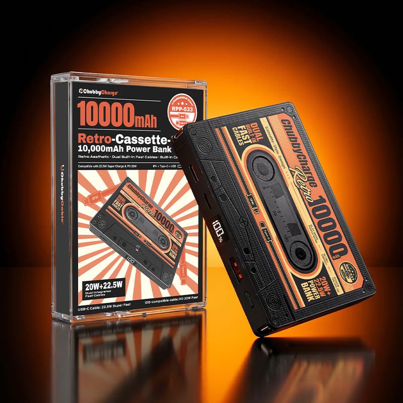 REZNIKA Charge Retro – Cassette-Style 10,000mAh Power Bank with Built-in Cables - Image 5