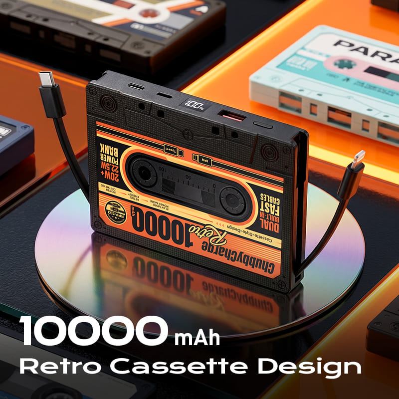 REZNIKA Charge Retro – Cassette-Style 10,000mAh Power Bank with Built-in Cables - Image 2