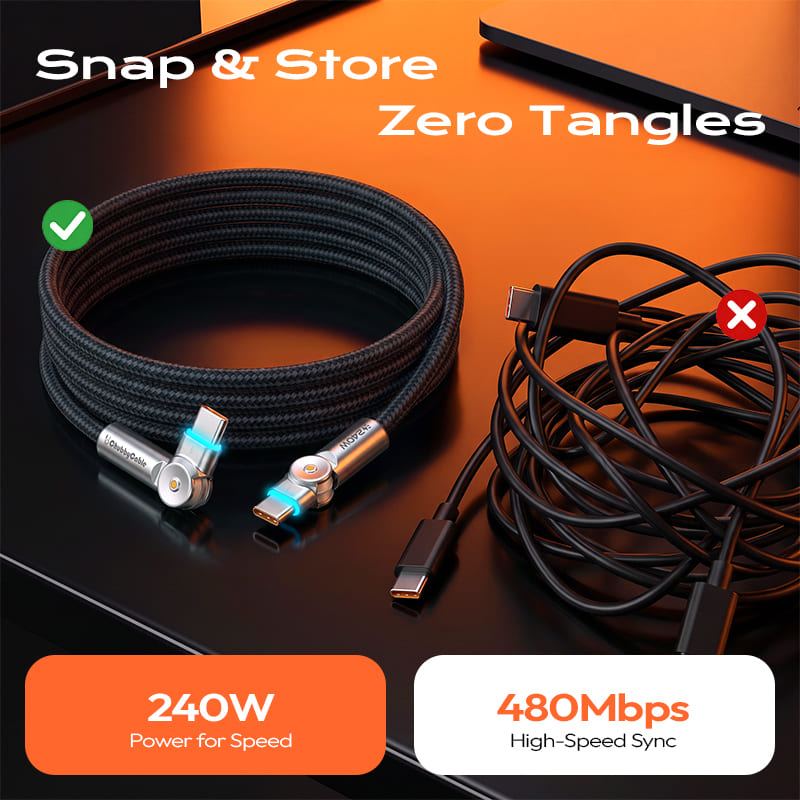 REZNIKA MagRotateX – 240W Magnetic Easy-Pack Cable with 180° Rotating Connectors - Image 4