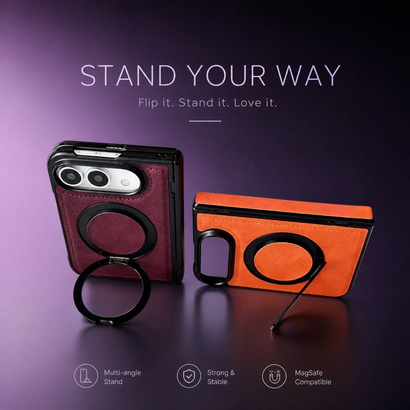 REZNIKA Armor LuxeGrip™ – bőr-szemcsés MagSafe állvány tok iPhone Duo készülékhez - Image 2