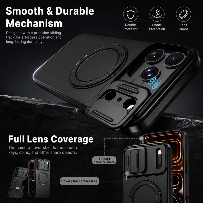 REZNIKA Armor 3.0 – Katonai minőségű ütésálló mágneses tok kameracsúszdával és 360°-os kitámasztó gyűrűvel iPhone 18-hoz - Image 5