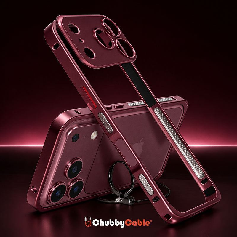REZNIKA Armor LiteGo – Ultra-Thin Metal Bumper Case With Lens Protector & GripRing Phone Stand For iPhone